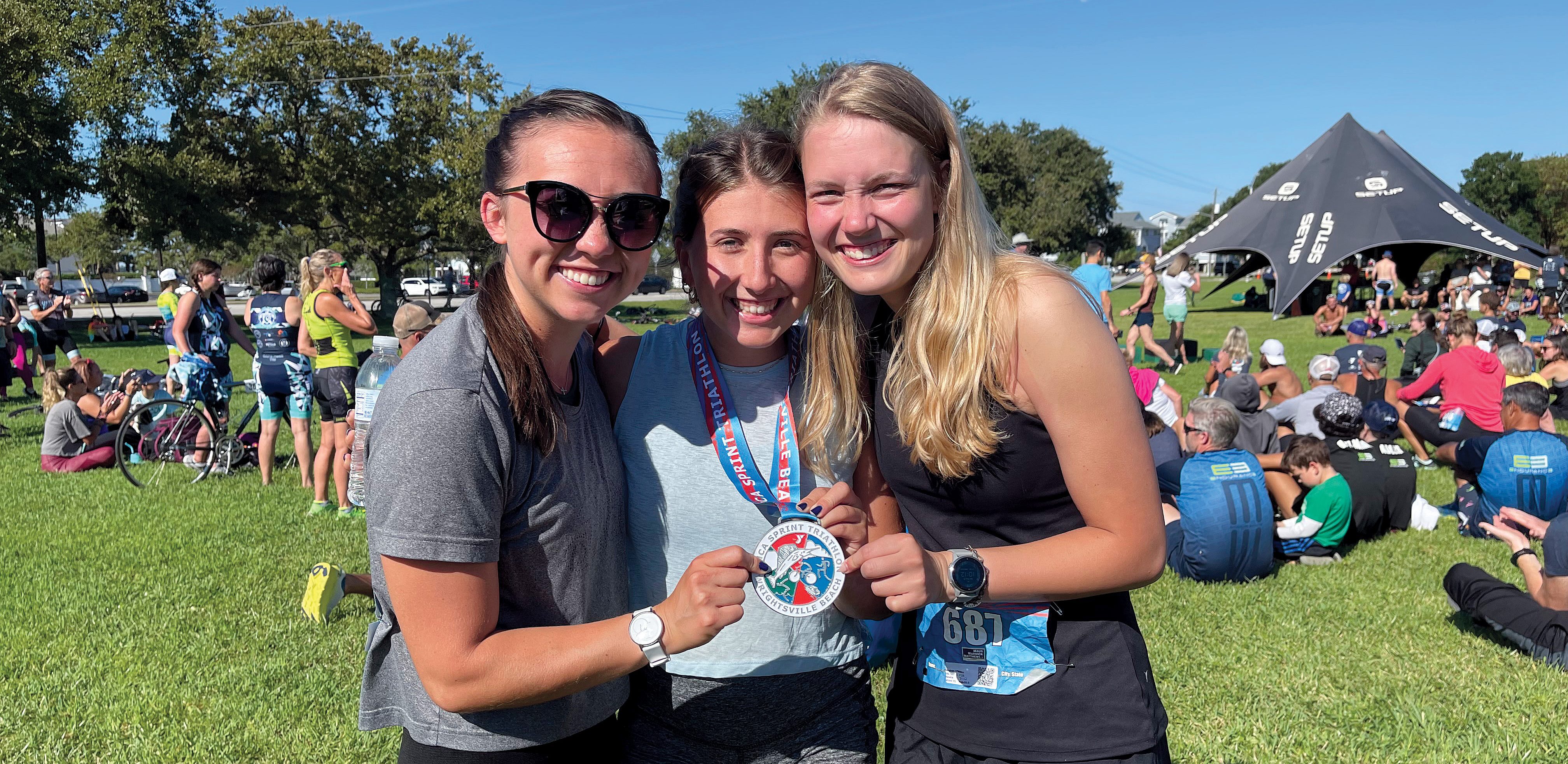 Nicole Marshall ’17, Victoria Marshall ’20, and Meghan O’Malley ’20 completed the YMCA Wrightsville Beach Sprint Triathlon