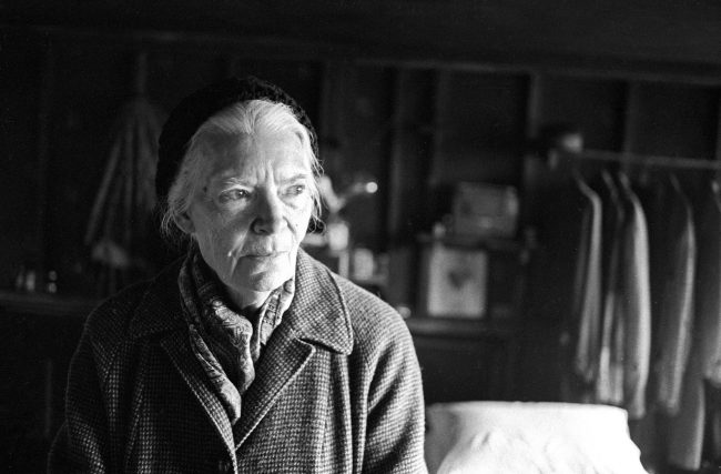 Black and white photo of Dorothy Day from Bob Fitch photography archive, © Stanford University Libraries