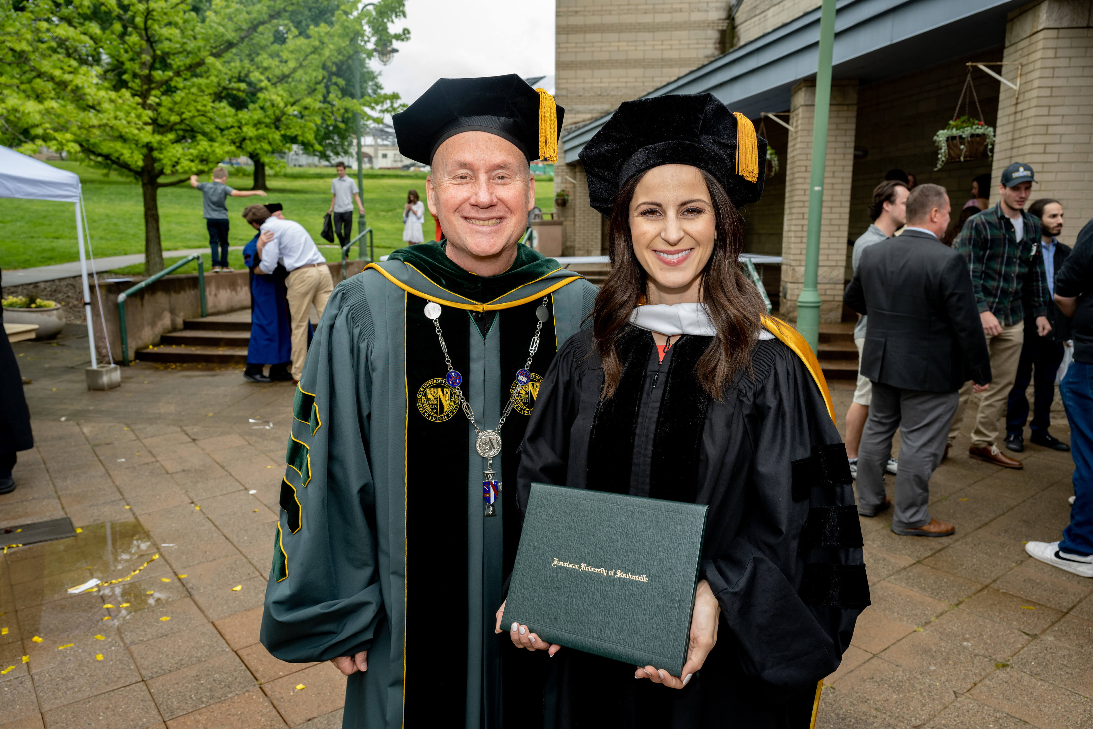 Fr. Dave Pivonka, TOR ’89, president of Franciscan University, with Lila Rose, founder and president of Live Action and recipient of an honorary doctorate in Christian ethics. 