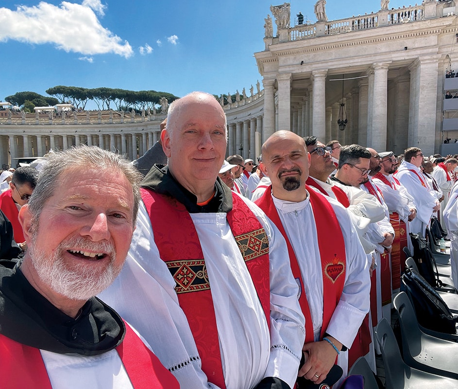 Fr. Nathan Malavolti, TOR; Fr. Sean Sheridan, TOR, Franciscan TOR vicar general; and Fr. Matthew Russick, TOR, at Pope Francis’ funeral.