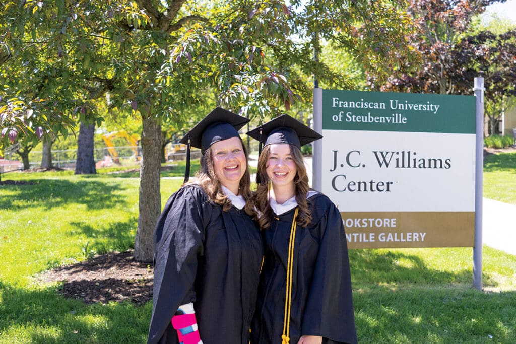Mom Mary Stephens MA ’25 and daughter Emily Stephens ’25 graduated together on May 10