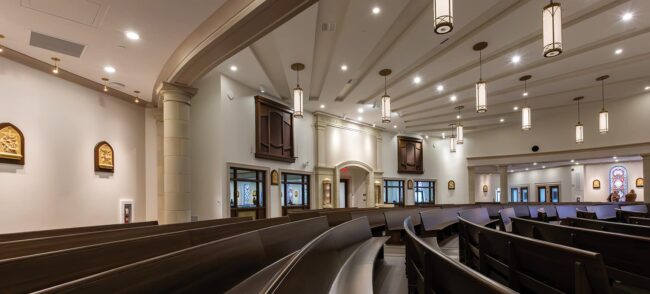 Church pews for the Christ the King Chapel at Franciscan University of Steubenville.